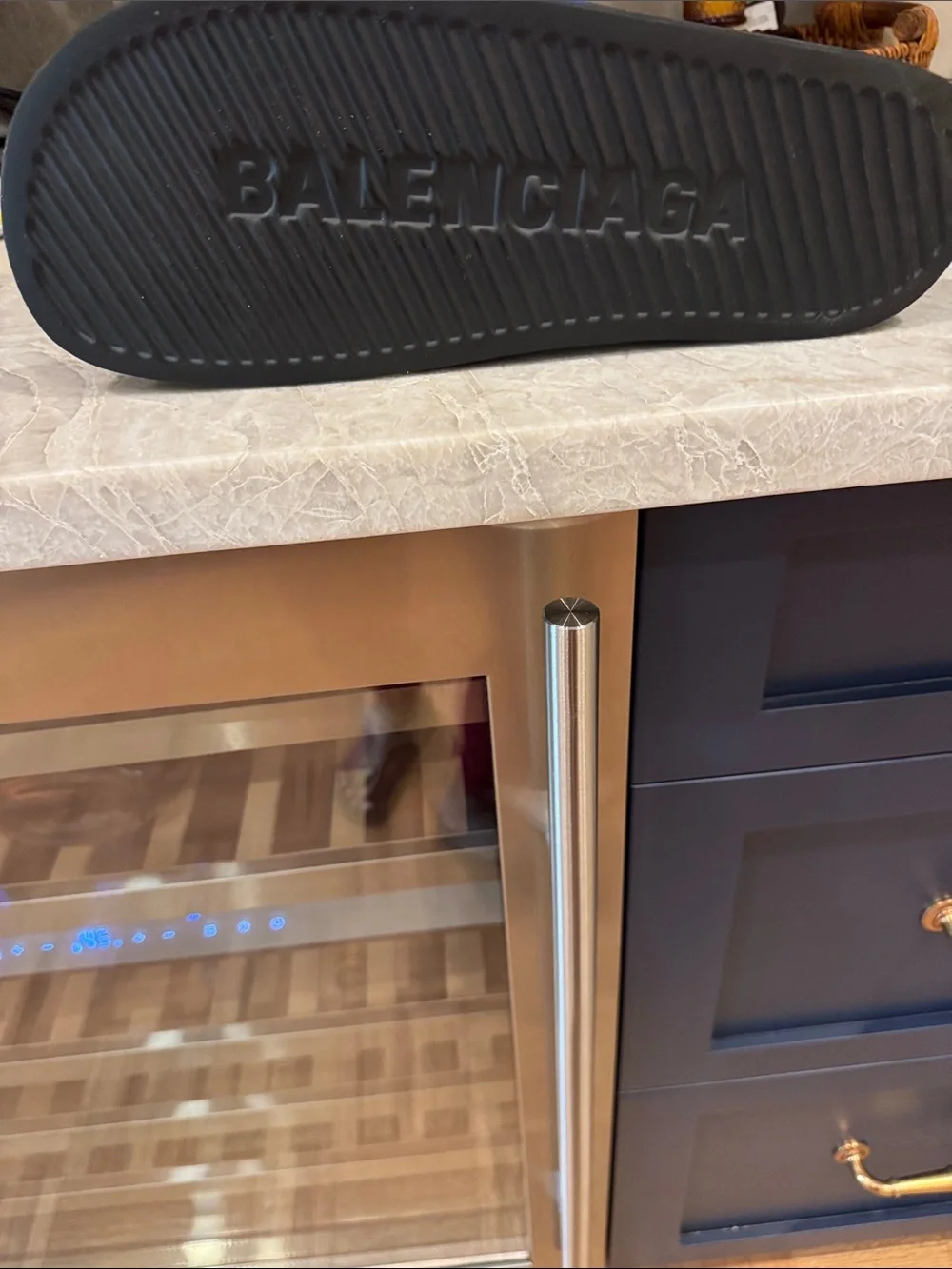 Balenciaga Men's Blue Logo Slide Sandals
